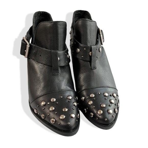 Musse & Cloud Black Genuine Leather silver Stud Pointed Toe Asher Ankle Bootie - Picture 7 of 11
